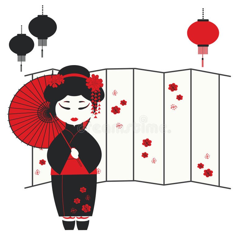 Fille de geisha avec le parapluie illustration de vecteur Fille de geisha avec le parapluie illustration de vecteur