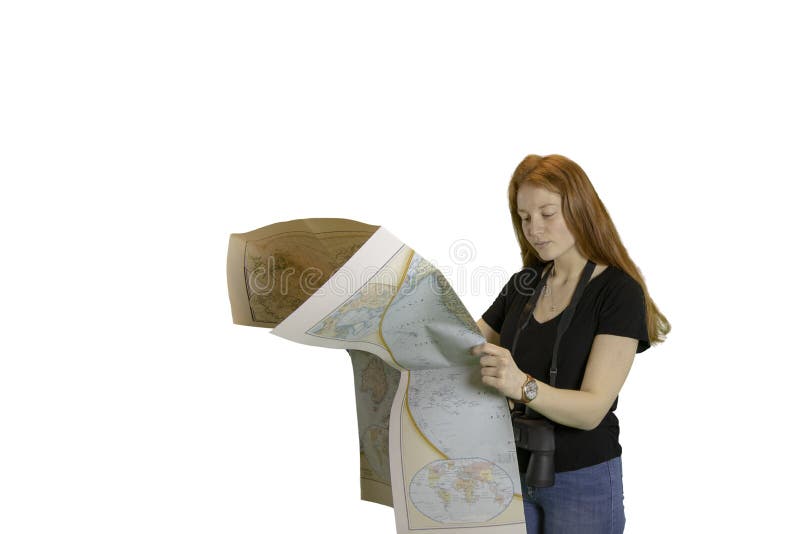 Fille de l'adolescence avec la carte du monde image libre de droits Fille de l'adolescence avec la carte du monde image libre de droits