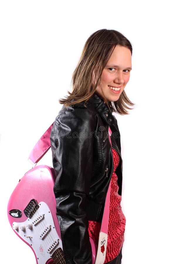 Fille de l'adolescence avec la guitare photos stock Fille de l'adolescence avec la guitare photos stock