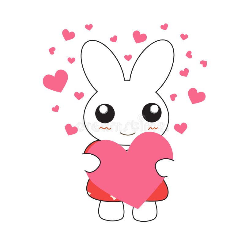 Fille de lapin mignonne de bande dessinée dans une robe assez rose avec des coeurs illustration stock Fille de lapin mignonne de bande dessinée dans une robe assez rose avec des coeurs illustration stock