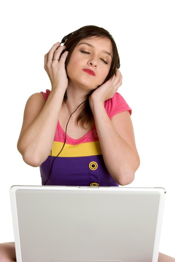 Fille de musique d'ordinateur photographie stock Fille de musique d'ordinateur photographie stock
