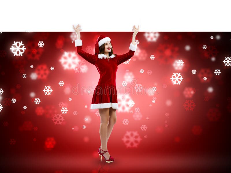 Fille de Santa avec la bannière image stock Fille de Santa avec la bannière image stock