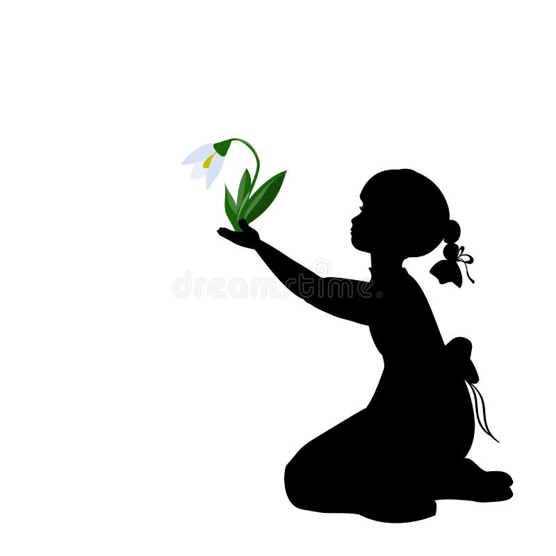 Fille de silhouette avec des perce-neige de ressort illustration stock Fille de silhouette avec des perce-neige de ressort illustration stock