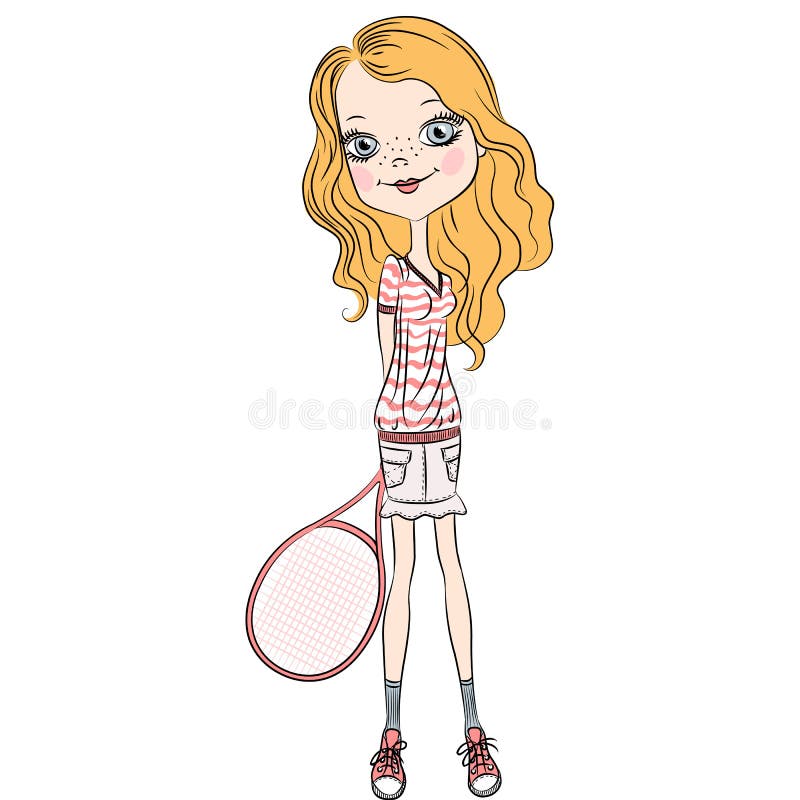 Fille de vecteur avec une raquette de tennis illustration de vecteur
