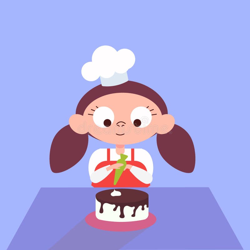 Fille décorant le gâteau de chocolat dans la cuisine illustration stock Fille décorant le gâteau de chocolat dans la cuisine illustration stock