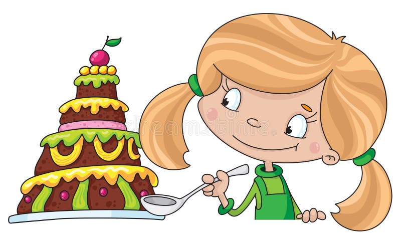 Fille et gâteau illustration stock Fille et gâteau illustration stock