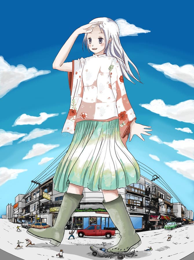 Fille géante dans la ville illustration de vecteur Fille géante dans la ville illustration de vecteur