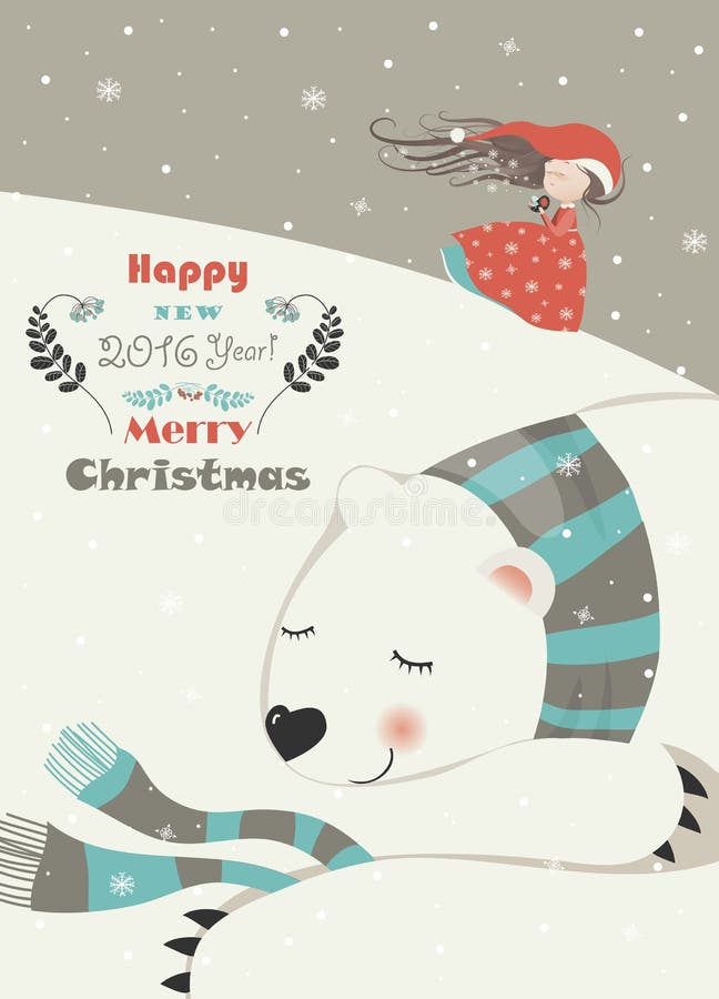 Fille mignonne avec l'ours blanc de sommeil illustration de vecteur Fille mignonne avec l'ours blanc de sommeil illustration de vecteur