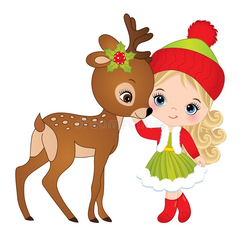 Fille mignonne de vecteur petite avec des cerfs communs de bébé illustration libre de droits Fille mignonne de vecteur petite avec des cerfs communs de bébé illustration libre de droits