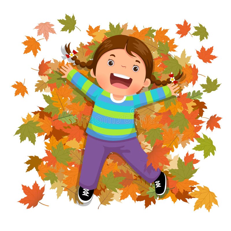 Fille mignonne jouant avec les feuilles en baisse illustration stock Fille mignonne jouant avec les feuilles en baisse illustration stock
