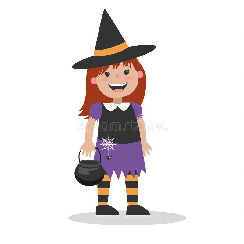 Fille mignonne se tenant dans le costume de sorcière de Halloween illustration libre de droits Fille mignonne se tenant dans le costume de sorcière de Halloween illustration libre de droits