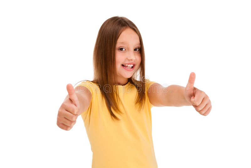 Fille montrant le signe CORRECT d'isolement sur le fond blanc photos libres de droits Fille montrant le signe CORRECT d'isolement sur le fond blanc photos libres de droits