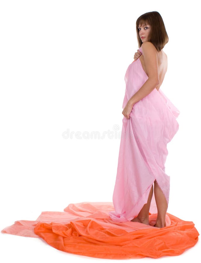 Naked girl in the color tissue on white background. Naked girl in the color tissue on white background