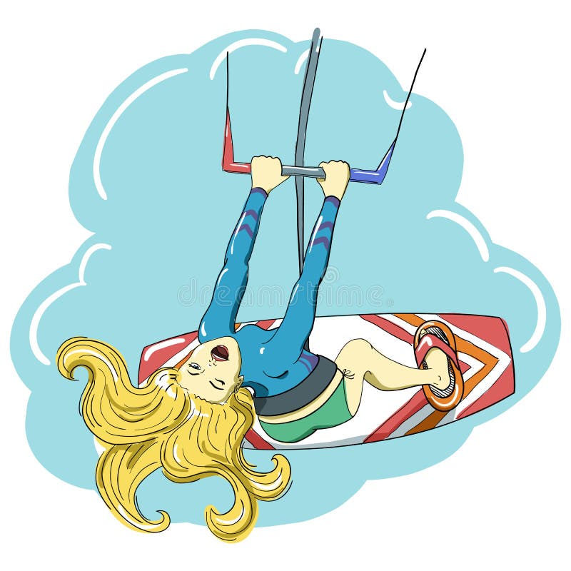 Fille Sautante Heureuse De Kitesurf Illustration Stock Illustration