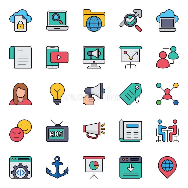 Filled color outline icons for search engine optimization. vector illustration