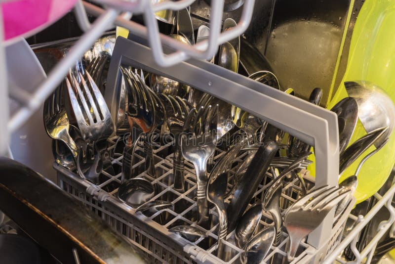 Filled Cutlery Basket in a Dishwasher Stock Image Image of dish