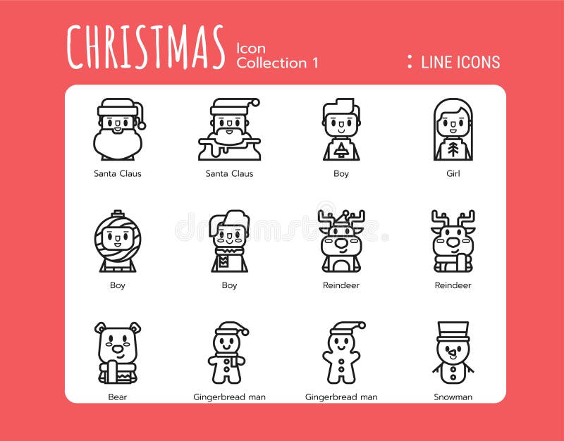 Filled Line Icons Style. Christmas Avatar for web design, ui, ux, mobile web, ads, magazine, book, poster royalty free illustration