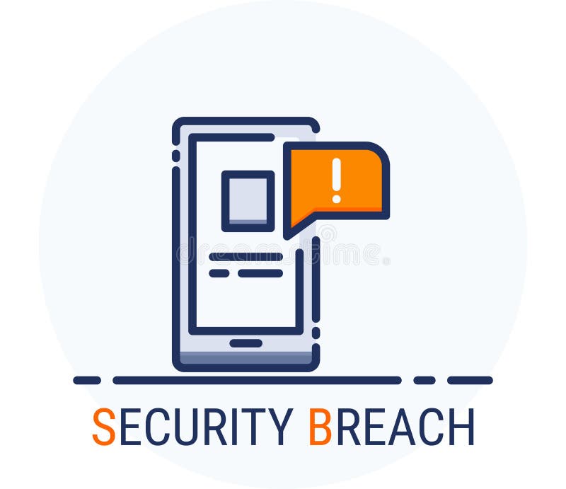 Filled Line Icons Style. Hacker Cyber crime attack Security breach for web design, ui, ux, mobile web, ads, magazine, book, poster stock illustration