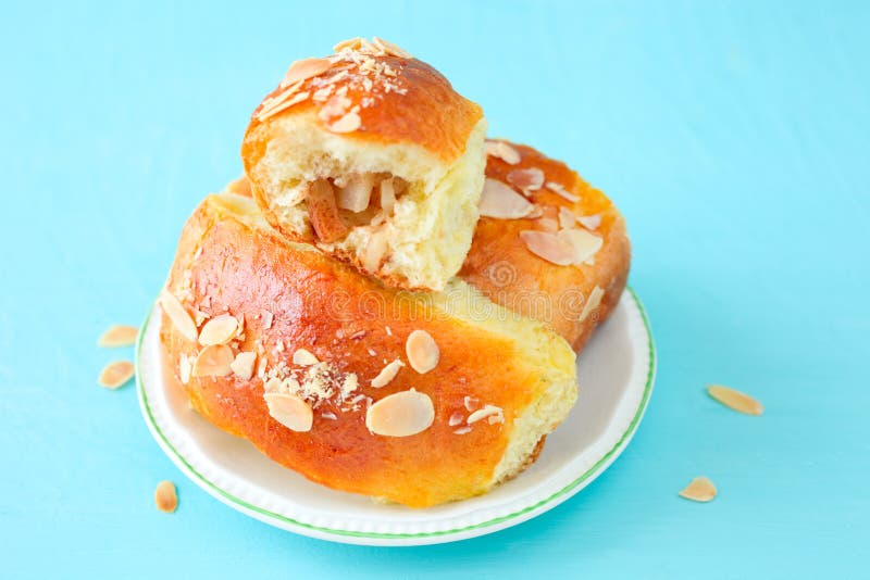 Filled milk buns stock photo. Image of food, apple, plate 199113134