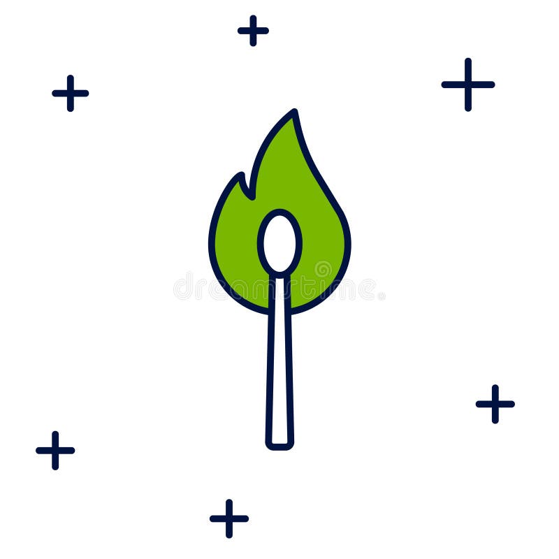 Filled Outline Burning Match with Fire Icon Isolated on White