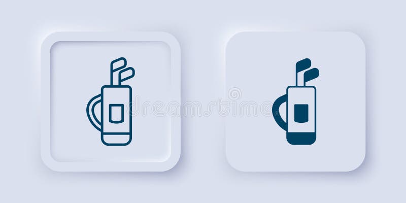 Filled and outline Golf bag with clubs icon isolated on grey background. Square button. Vector. Golf tee outline vectors