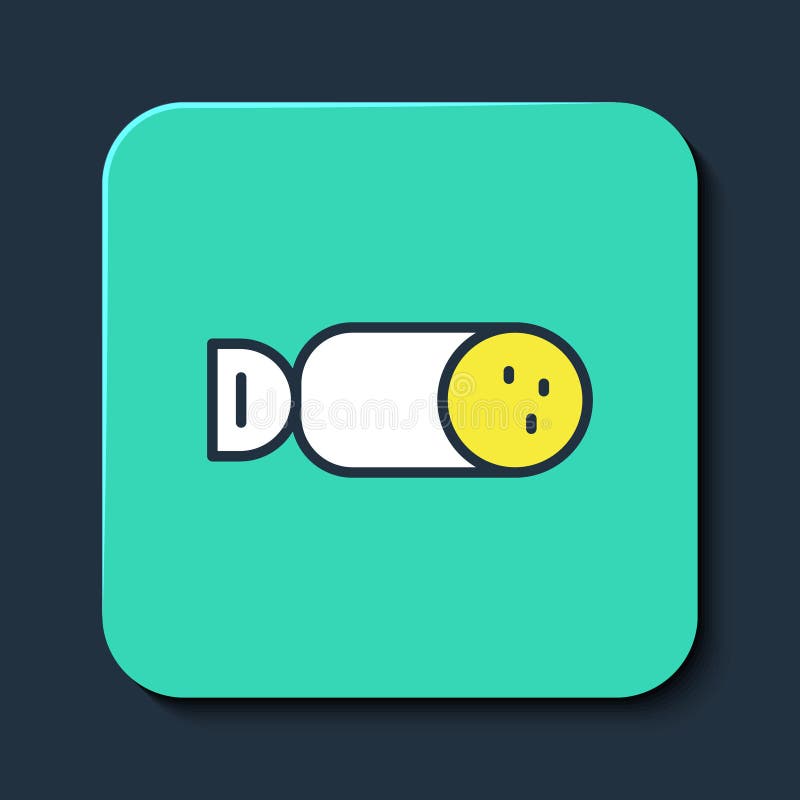 Filled outline Salami sausage icon isolated on blue background. Meat delicatessen product. Turquoise square button. Vector.