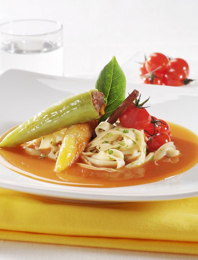 Filled Peppers with Pasta and Tomato Sauce Stock Image Image of beef