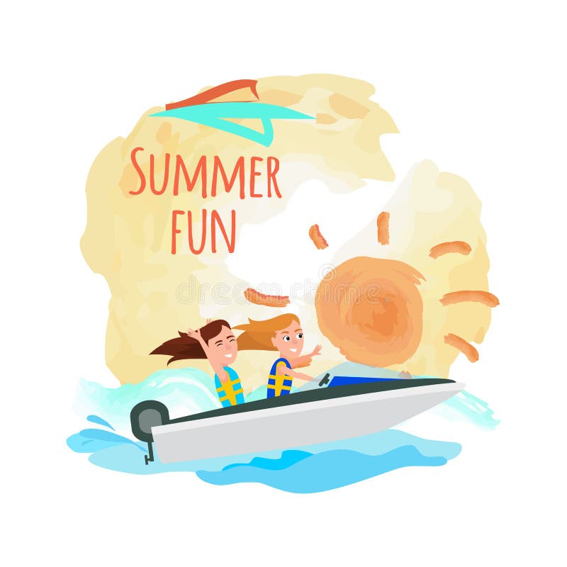Filles de canotage d'affiche d'amusement d'été, aventure de l'eau