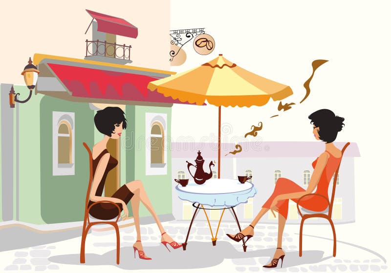 Filles de causerie dans le café illustration de vecteur Filles de causerie dans le café illustration de vecteur
