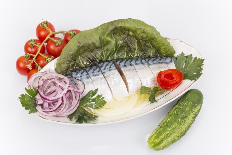Fillet, salted mackerel stock image. Image of tomatoes 57794659