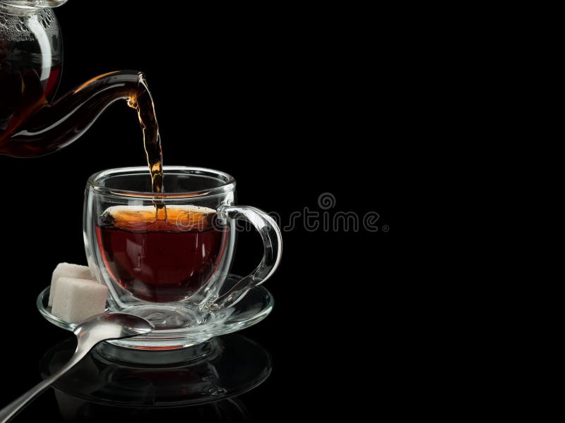 Filling of a glass cup by tea