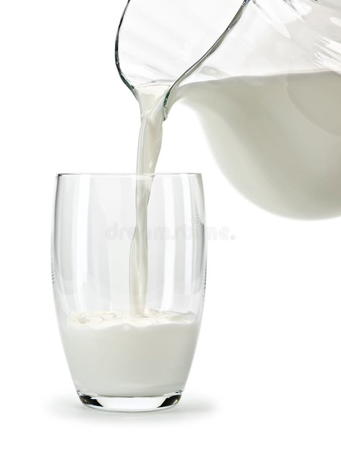 Filling of a glass by milk from a glass jug