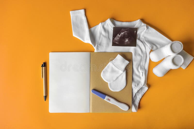 Filling Out a Notebook during Pregnancy. Stock Photo Image of book