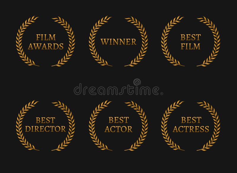 Film Academy Awards Winners and Best Nominee Gold Wreaths on Black ...