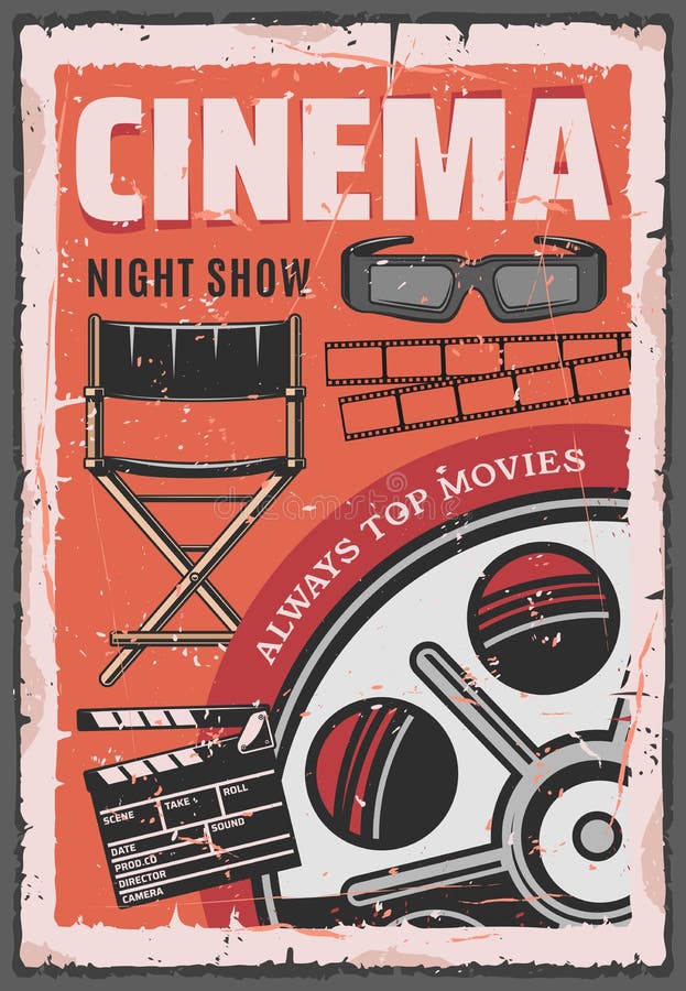 Film di notte del cinema, bobina di film, vetri 3d illustrazione vettoriale Film di notte del cinema, bobina di film, vetri 3d illustrazione vettoriale