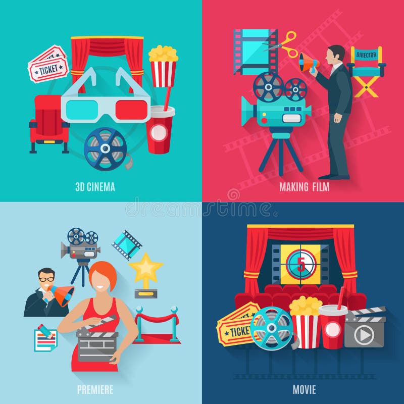 Film die pictogrammen geplaatst maken royalty-vrije illustratie Film die pictogrammen geplaatst maken royalty-vrije illustratie