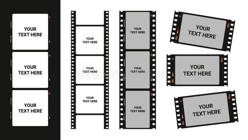 Blank Film Strip Template, Black Movie Reel Photo Frame. Retro