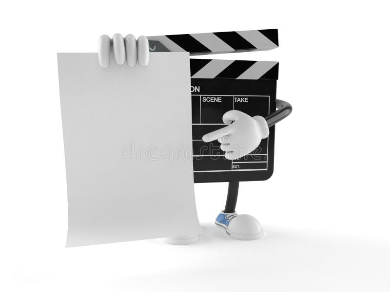 Film slate character with blank sheet of paper royalty free illustration Film slate character with blank sheet of paper royalty free illustration