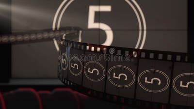 Film Strip Against Cinema Screen with Old Fashioned Countdown