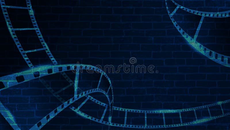 Film strip on brick wall. Background in cinematic style on brick wall. Old cinema abstract background. Cinema Movie Time stock illustration Film strip on brick wall. Background in cinematic style on brick wall. Old cinema abstract background. Cinema Movie Time stock illustration