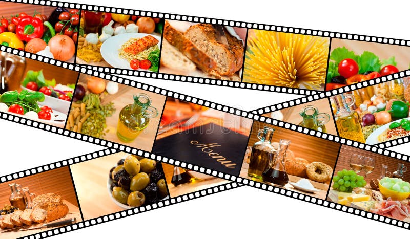 Film Strip Food Montage Menu Salad Pasta Bread