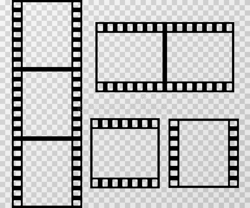 Film strip photo frame vector template isolated on transparent checkered background