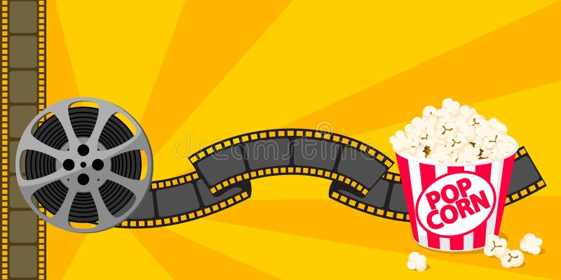 Filmen Sie Streifengrenze mit dem Popcorn, das auf Hintergrund lokalisiert wird vektor abbildung