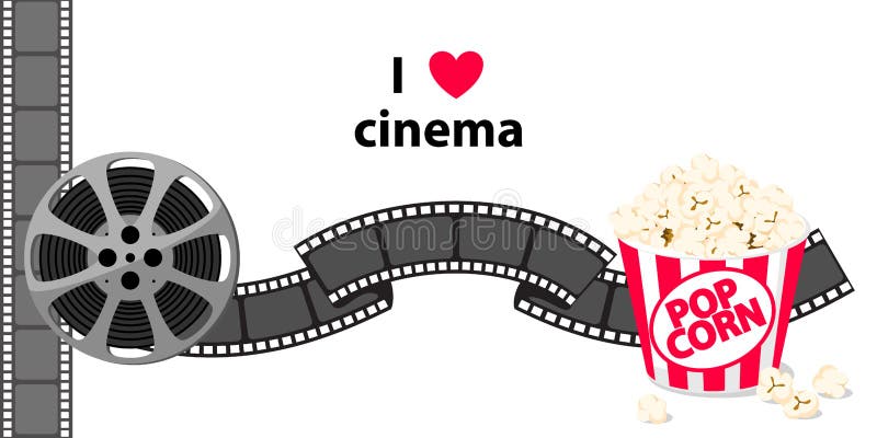 Filmen Sie Streifengrenze mit dem Popcorn, das auf Hintergrund lokalisiert wird vektor abbildung