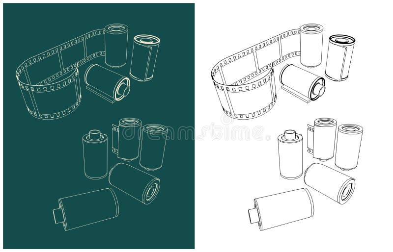Vector illustration of sets of film cassettes in different angles. Vector illustration of sets of film cassettes in different angles