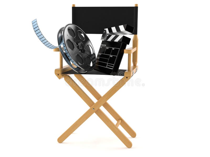Filmregisseurstuhl mit Filmrolle und Schindel vektor abbildung Filmregisseurstuhl mit Filmrolle und Schindel vektor abbildung