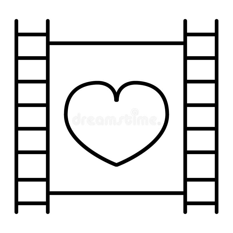 Filmremsa med den tunna linjen symbol för hjärta Biovektorillustration som isoleras på vit Design för stil för förälskelsefilmöve stock illustrationer Filmremsa med den tunna linjen symbol för hjärta Biovektorillustration som isoleras på vit Design för stil för förälskelsefilmöve stock illustrationer