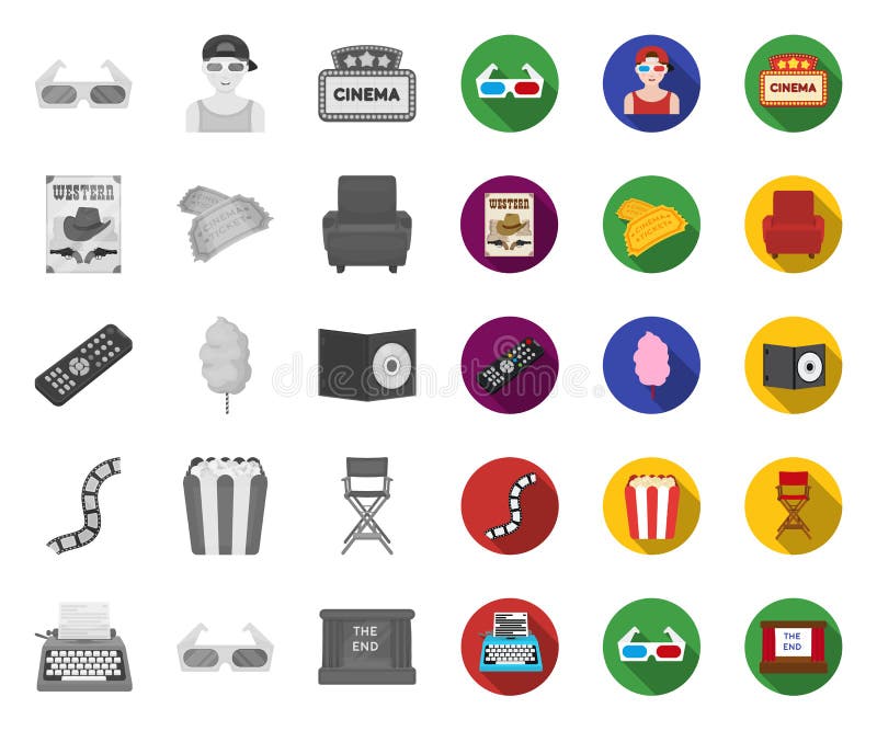 Films and cinema mono,flat icons in set collection for design.Movies and Attributes vector symbol stock web illustration royalty free illustration Films and cinema mono,flat icons in set collection for design.Movies and Attributes vector symbol stock web illustration royalty free illustration