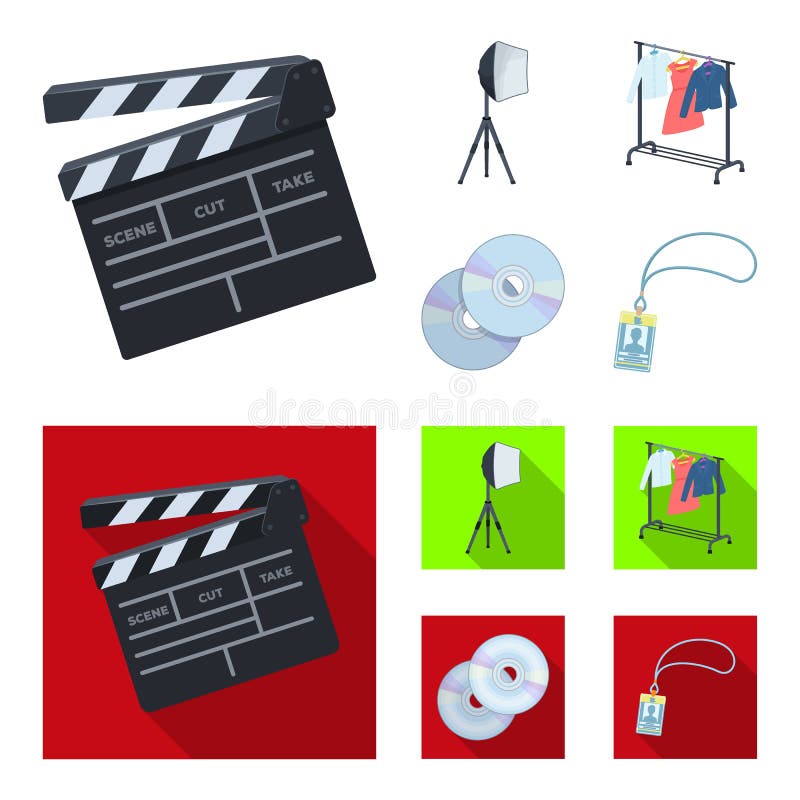 Films, schijven en ander materiaal voor de bioskoop Makend films geplaatst inzamelingspictogrammen in beeldverhaal, vlak stijl ve stock illustratie Films, schijven en ander materiaal voor de bioskoop Makend films geplaatst inzamelingspictogrammen in beeldverhaal, vlak stijl ve stock illustratie
