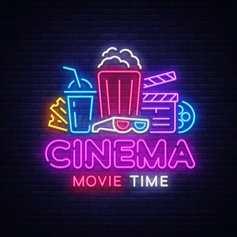 FilmTid neon Logo Vector Tecken för bionattneon, designmall, modern trenddesign, nattneonskylt, natt royaltyfri illustrationer FilmTid neon Logo Vector Tecken för bionattneon, designmall, modern trenddesign, nattneonskylt, natt royaltyfri illustrationer